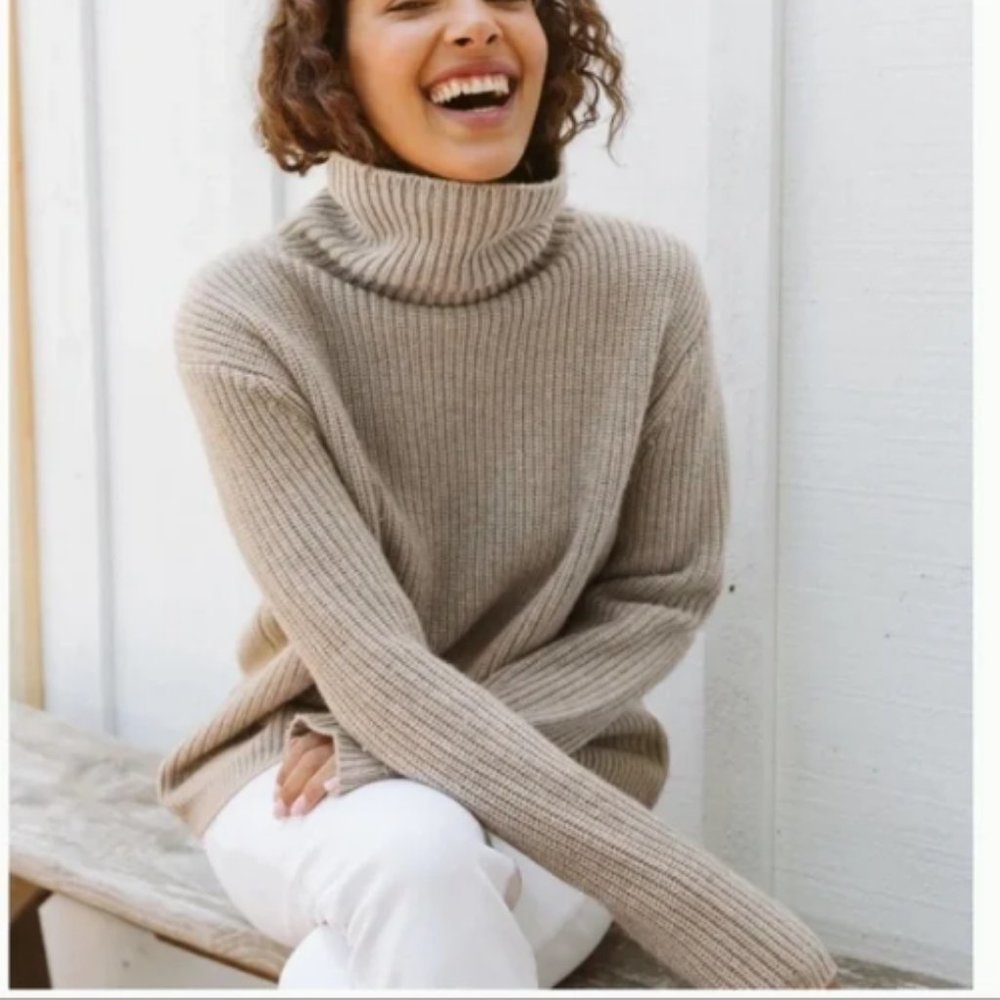 NWT JENNI KAYNE RIBBED CASHMERE TURTLENECK UNDYED STONE SIZE SMALL